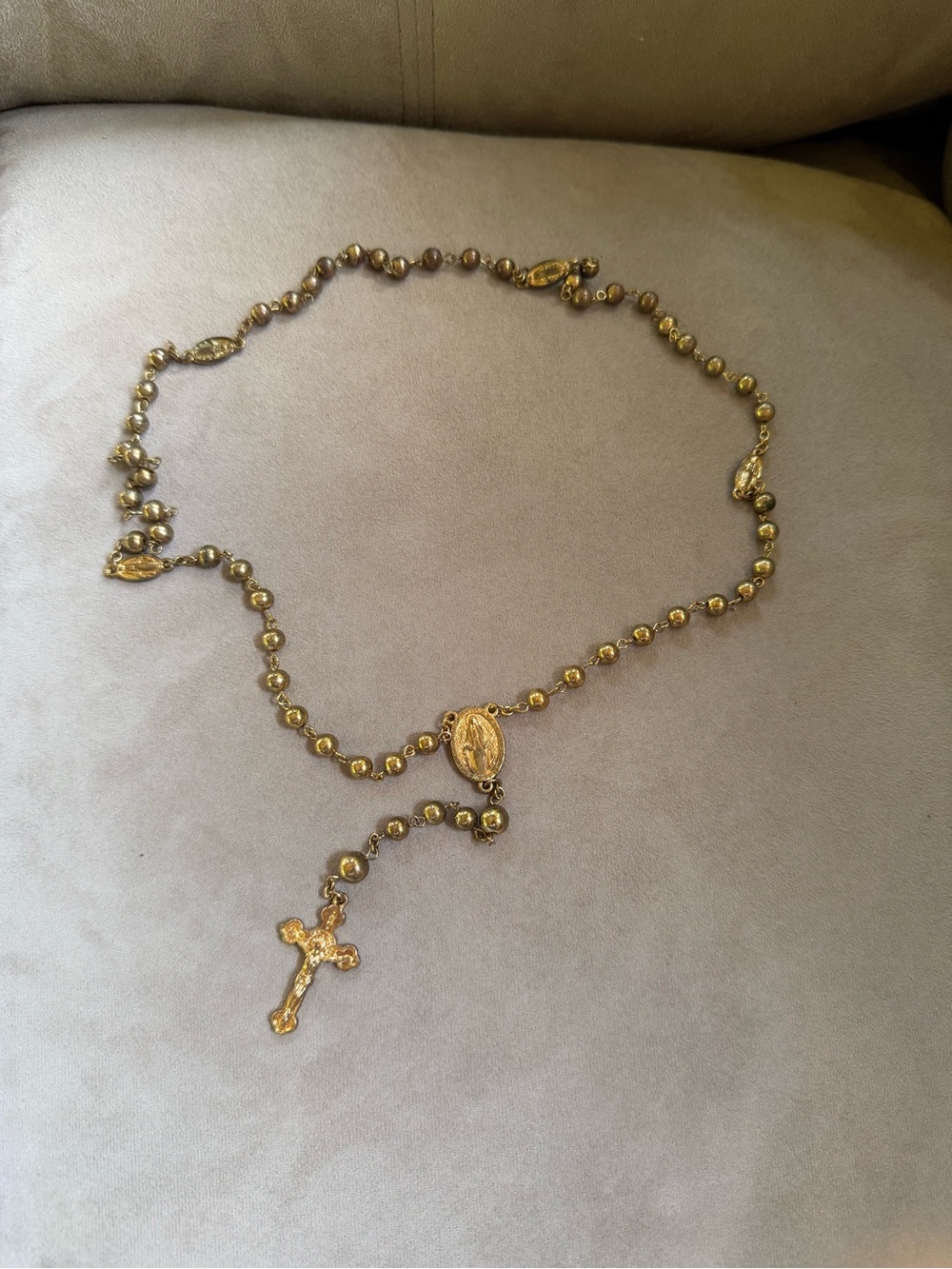 Gold Beaded Rosary Necklace with Crucifix